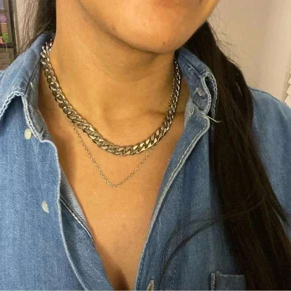 Cuban Link Dainty Silver Chain Layering Necklace - Picture 2 of 4